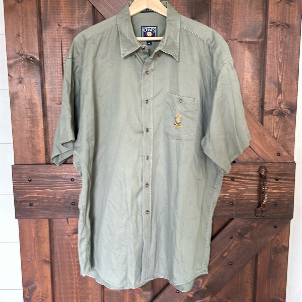 CHAPS RALPH LAUREN ARMY GREEN SHORT SLEEVE CAMP SHIRT SIZE XL e36